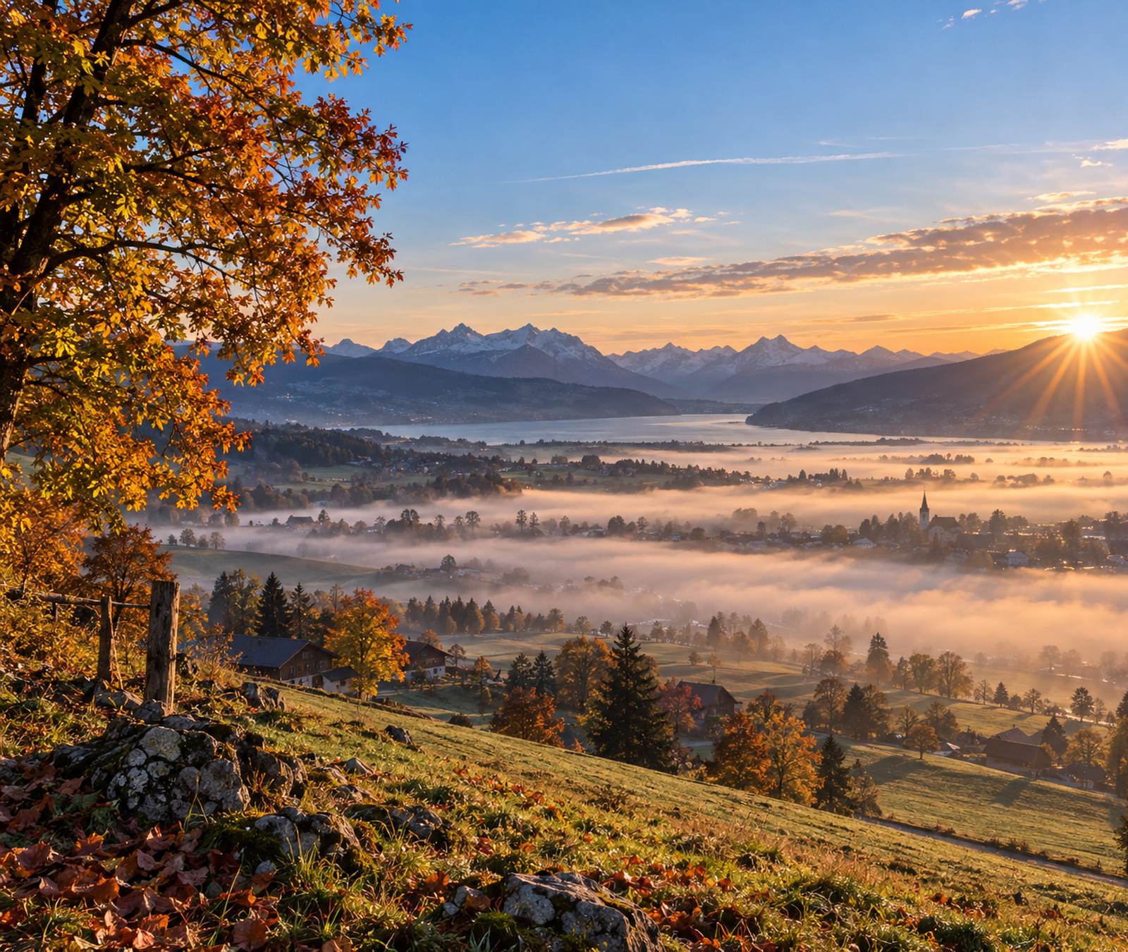 Paysage côtier et montagneux sous un ciel variable et lumineux