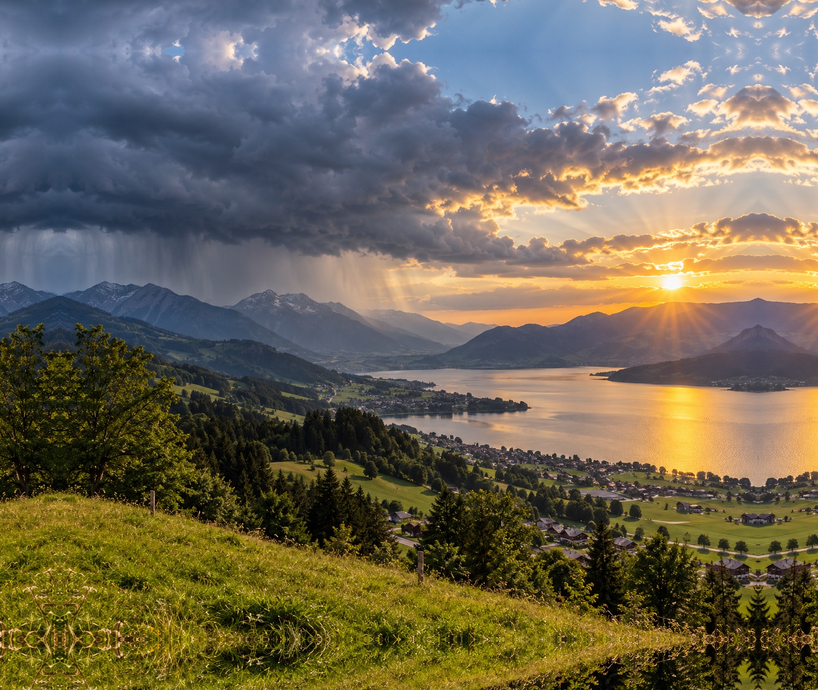 Paysage français en fin de journée avec soleil et nuages variables