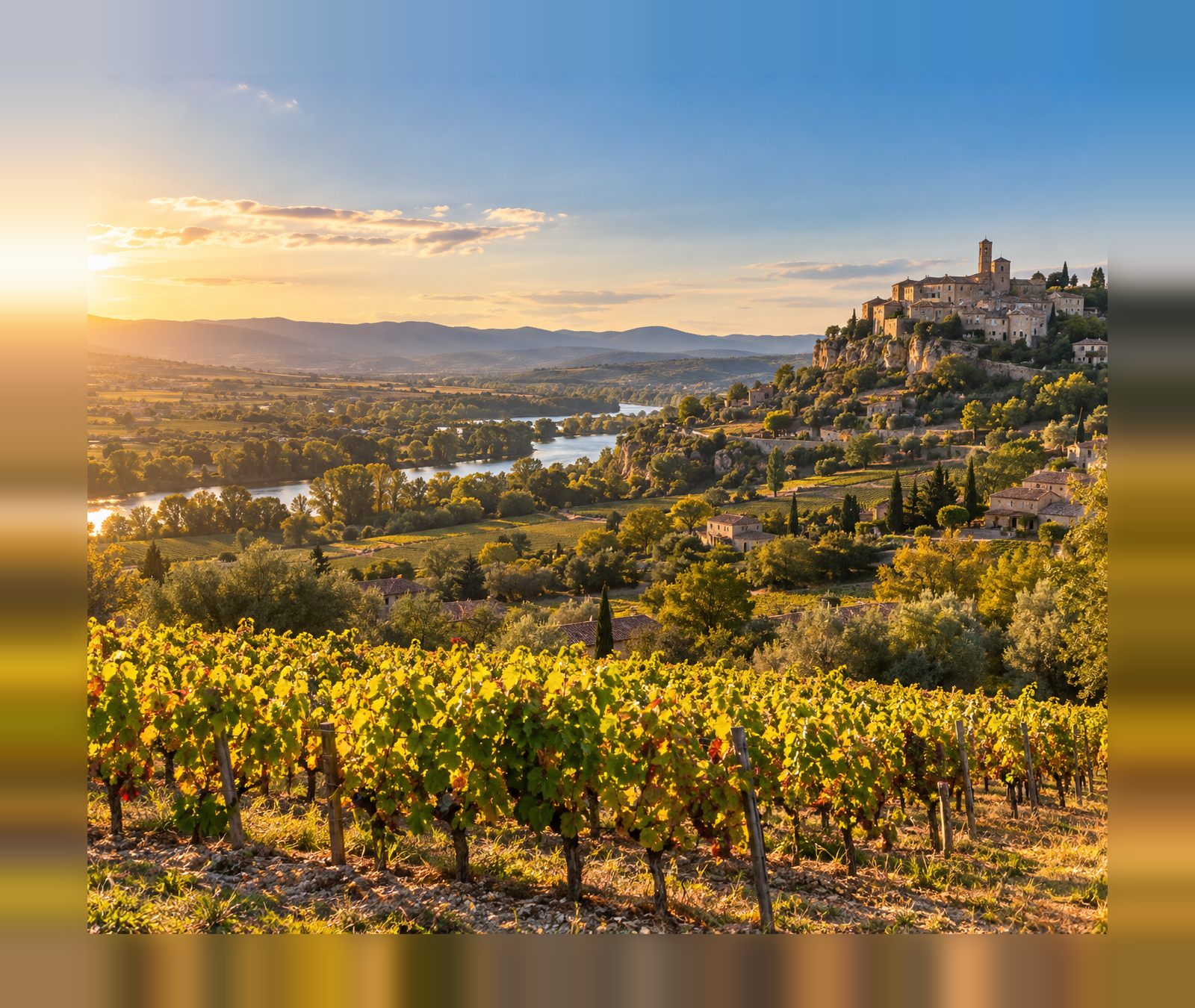 Vignobles français baignés de soleil sous un ciel de fin d’été